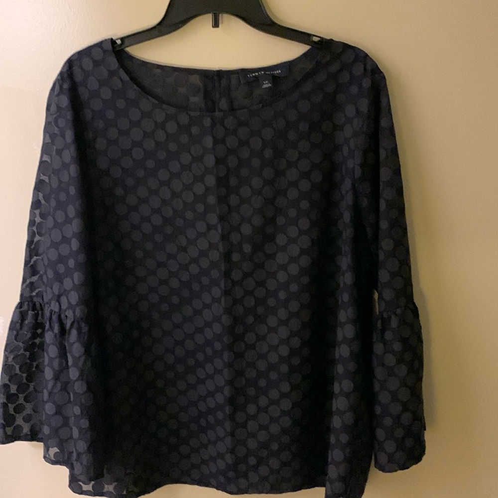 Tommy Hilfiger sheer cotton,polyester navy polka dot blouse.